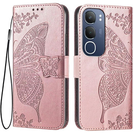 Klapkové puzdro pre Vivo Y19s, Butterfly, ružové rose gold