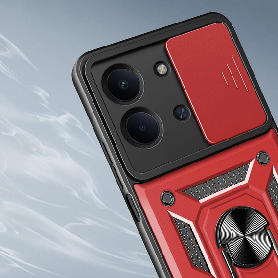 Pancierované puzdro pre Xiaomi Redmi 15C 4G/LTE, s ochranou fotoaparátu, so stojanom, červené