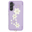 Puzdro pre Samsung Galaxy S23 FE, Leather Flower Card Slot, fialové