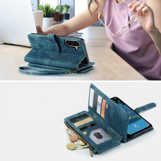 CASEME puzdro pre Samsung Galaxy A56 5G, Leather Wallet Cash and Card Slots, s remienkom, modré