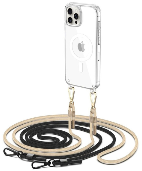 Puzdro so šnúrkou pre iPhone 16 Pro, ERBORD MagSafe, priehľadné + sklo na displej