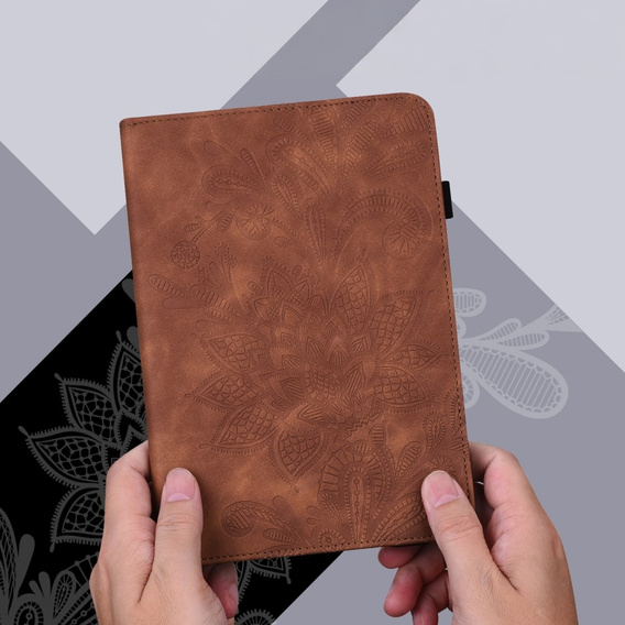 Puzdro s chlopňou pre Lenovo Tab M9, flower, hnedé