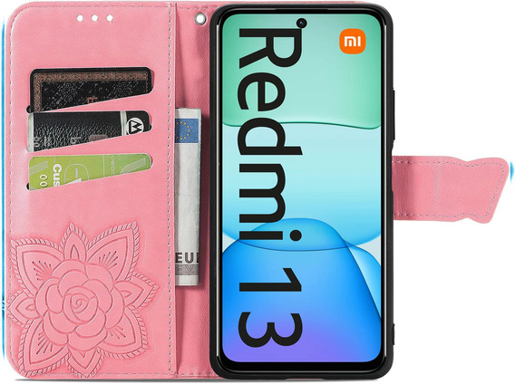 Klapkové puzdro pre Xiaomi Redmi 13, Butterfly, ružové rose gold