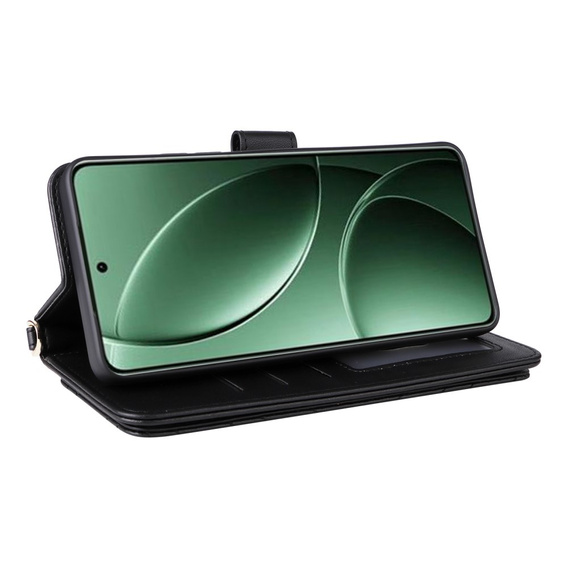Puzdro s chlopňou pre Xiaomi Poco F7 Ultra, Crossbody Leather Wallet, čierne