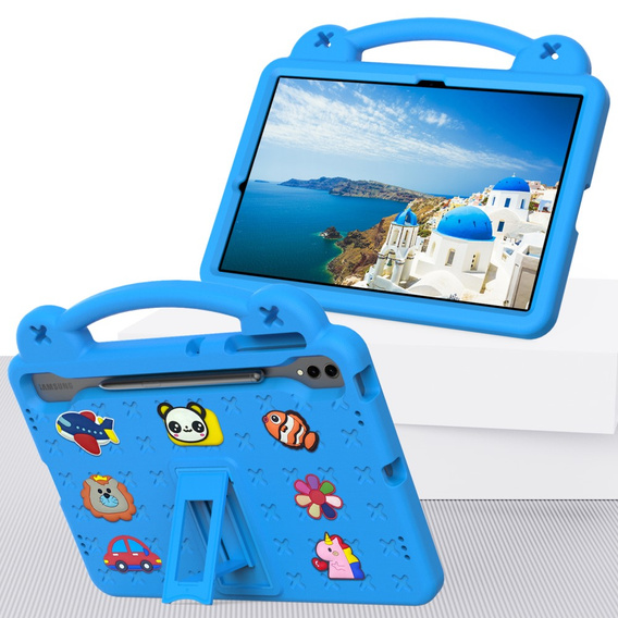 Detské puzdro pre Samsung Galaxy Tab S10+ Plus, Cute Patterns, so stojanom, modré