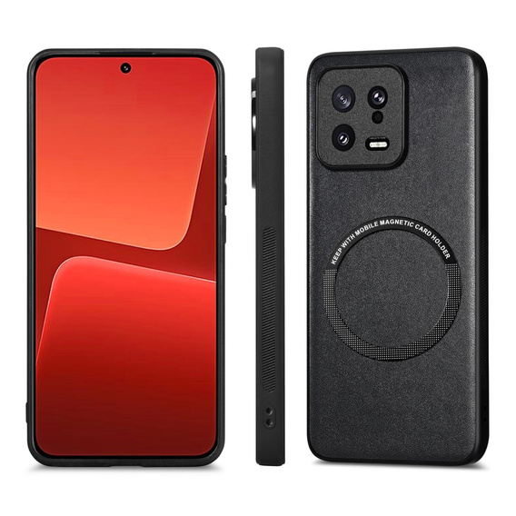 Obal na mobil pre Xiaomi 13, Leather Hybrid MagSafe, čierne