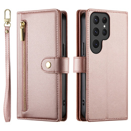 Klapkové puzdro pre Samsung Galaxy S25 Ultra, Wallet Zipper Pocket, ružové