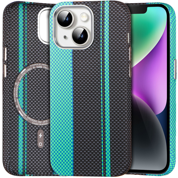 Puzdro pre iPhone 14, Carbon Fiber MagSafe, čierna / modrá