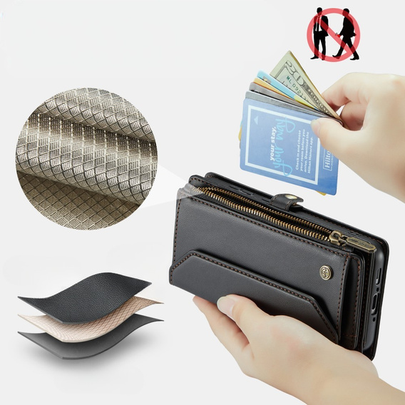 Puzdro CASEME pre Samsung Galaxy A56 5G, RFID Leather Wallet, s popruhom cez rameno, čierne