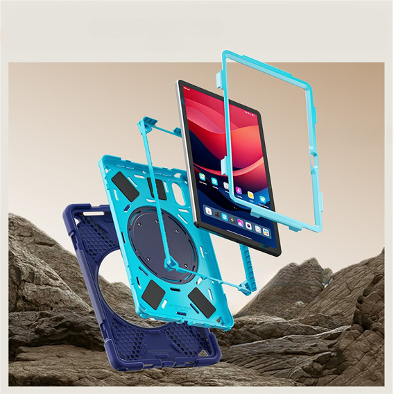 Detské puzdro pre Lenovo Tab M11, pancierované s popruhom, námornícka modrá / zelená