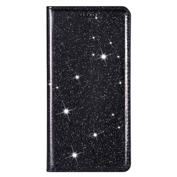 Flipové puzdro na iPhone 16E, Card Slot Glittery, čierne