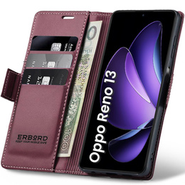 Puzdro pre Oppo Reno 13, ERBORD Glossy Litchi, flipová peňaženka, červené