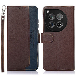 Flipové puzdro pre OnePlus 12 5G, KHAZNEH RFID, hnedá / modrá