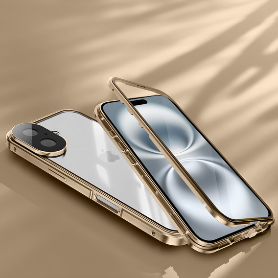 Puzdro pre iPhone 16, Magnetic Dual Glass, zlaté