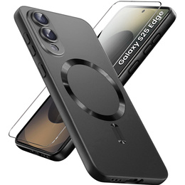 Puzdro pre Samsung Galaxy S25 Edge, ColorMag, pre MagSafe, čierne + tvrdené sklo 9H