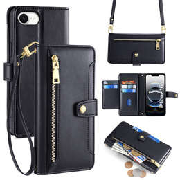 Klapkové puzdro pre iPhone 16E, Wallet Zipper Pocket, čierne
