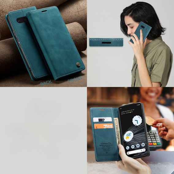 CASEME puzdro pre Google Pixel 7, Leather Wallet Case, tyrkysové