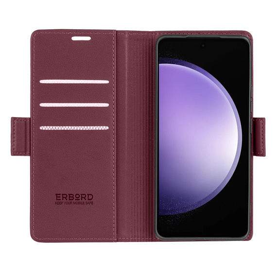 Puzdro pre Samsung Galaxy S23 FE, ERBORD Glossy Litchi, flipová peňaženka, červené