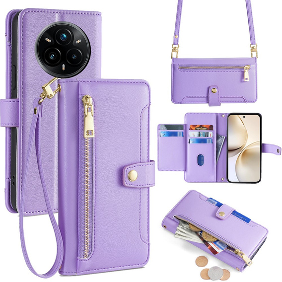 Klapkové puzdro pre Realme 14 Pro 5G, Wallet Zipper Pocket, fialové