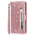 Klapkové puzdro pre Samsung Galaxy A36 5G, Wallet Zipper Pocket Glittery, ružové rose gold