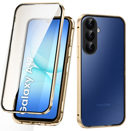Puzdro pre Samsung Galaxy A17 5G, magnetické dvojité sklo, priehľadné so zlatými stranami