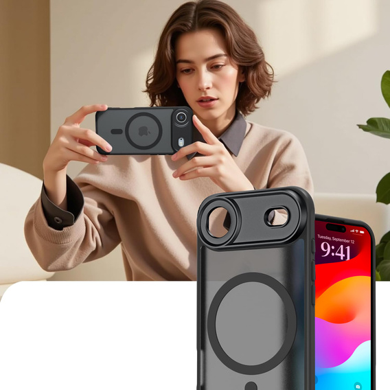 Matné puzdro pre iPhone Air, pre MagSafe, s ochranou fotoaparátu, čierne