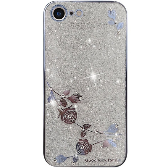 Puzdro pre iPhone SE 2022 / SE 2020 / 8 / 7, Glitter Flower, modré