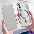 Klapkové puzdro pre Samsung Galaxy S24, RFID Wallet MagSafe CamShield, strieborné