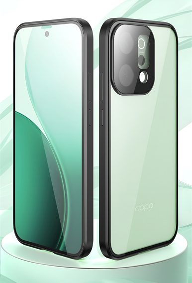Puzdro pre Oppo Reno 14, magnetické dvojité sklo, priehľadné s čiernymi stranami