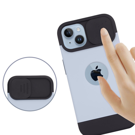 Puzdro ERBORD MagSafe Cam Slider, modré + sklo na displej pre iPhone 13 / iPhone 14