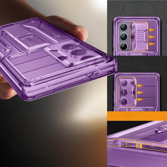 Puzdro pre Samsung Galaxy S24 Ultra, Tongate MECH Series Clip, transparentné / fialové