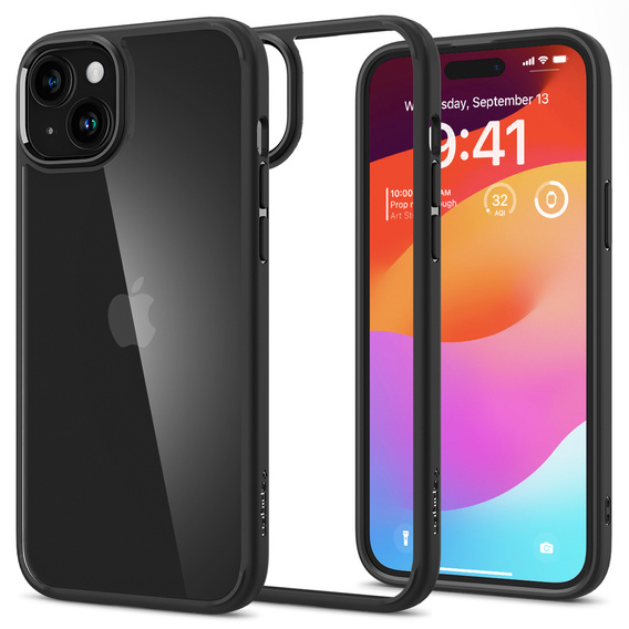 Puzdro Spigen pre iPhone 15, Ultra Hybrid, čierne + tvrdené sklo 9H