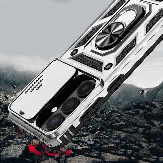 Puzdro s podstavcom a krytom objektívu pre Samsung Galaxy S26, strieborné