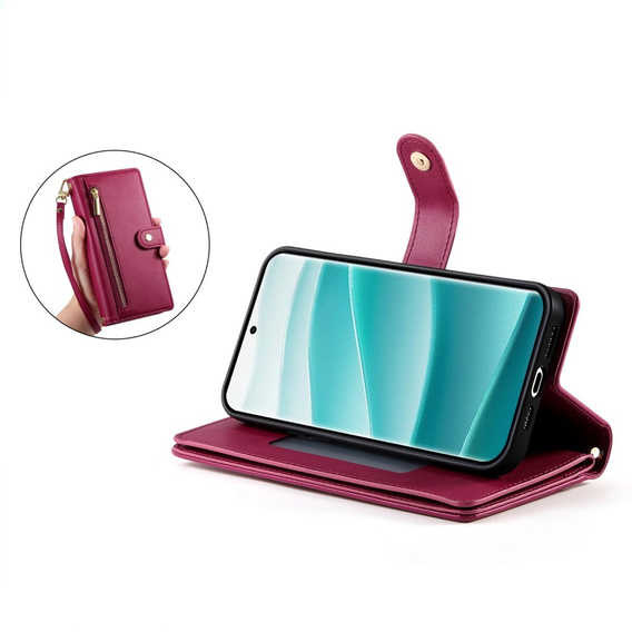 Klapkové puzdro pre Xiaomi Redmi Note 14 Pro 5G / Poco X7 5G, Wallet Zipper Pocket, červené