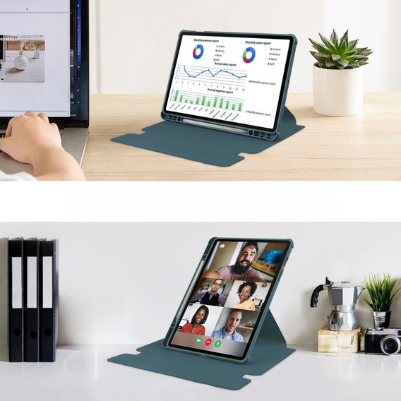 Puzdro s klávesnicou pre Samsung Galaxy Tab S9, Rotary 360° Leather, tmavozelené