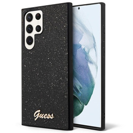 GUESS Obal na mobil pre Galaxy S24 Ultra, Glitter Script Hardcase, čierne