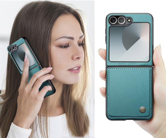 Puzdro pre Samsung Galaxy Z Flip7 FE / Z Flip6, CASEME Litchi Leather, zelený
