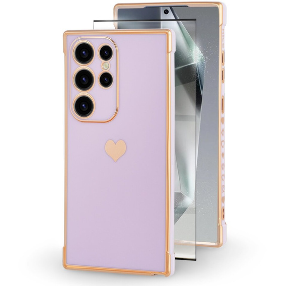 Puzdro pre Samsung Galaxy S24 Ultra, Electro heart, fialové + Full Glue Ceramic Glass