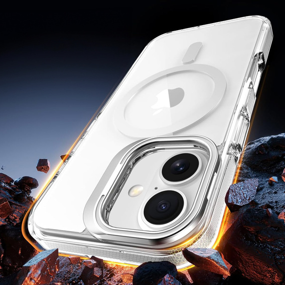 Puzdro pre iPhone 17, pre MagSafe, so stojanom, priehľadné so sivými vložkami