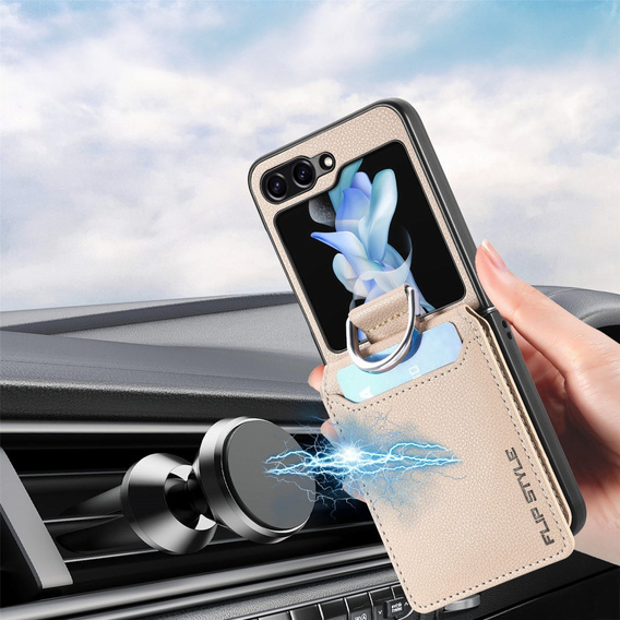 Puzdro pre Samsung Galaxy Z Flip7 FE / Z Flip6, Card Slot Ring Case, béžové