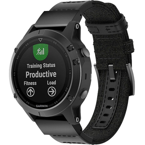 Pasek Canvas+Leather do Garmin Fenix 5/6/7 Pro Forerunner 935/945/955 - black