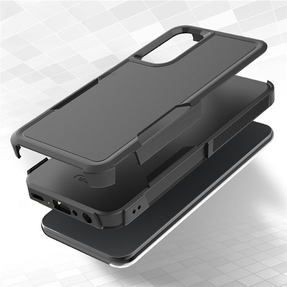 Pancierované puzdro pre Samsung Galaxy A25, dvojvrstvové, čierne + 9H sklo