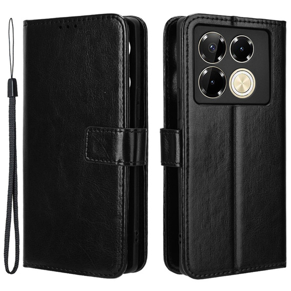 Klapkové puzdro pre Infinix Note 40 Pro Plus, Crazy Horse Wallet, čierne