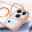 Puzdro pre iPhone 17 Pro Max, pre MagSafe, so stojanom, priehľadné s oranžovými vložkami