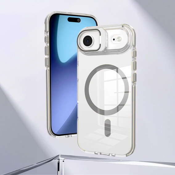 Puzdro pre iPhone Air, pre MagSafe, so stojanom, priehľadné so sivými vložkami