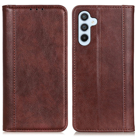 Obal na mobil pre Samsung Galaxy A55 5G, Wallet Litchi Leather, hnedé