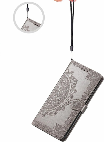 Klapkové puzdro pre Motorola Edge 50 Ultra, Mandala, sivé
