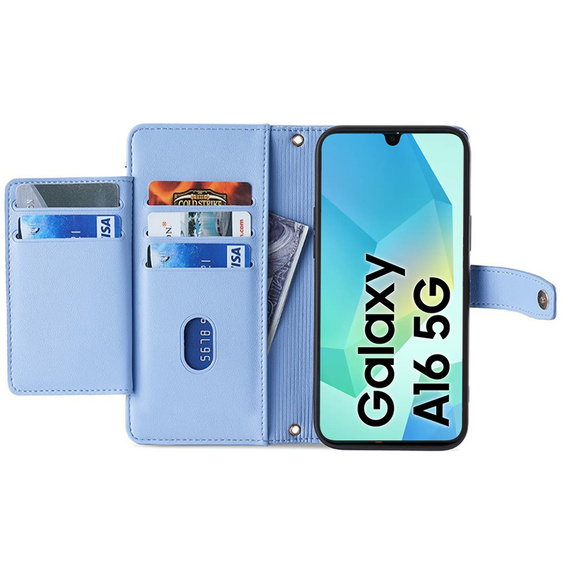 Klapkové puzdro pre Samsung Galaxy A16, Wallet Zipper Pocket, modré