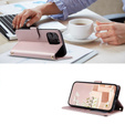 Puzdro s chlopňou pre iPhone 16 Pro Max, Rhombus Crossbody Leather, ružové rose gold
