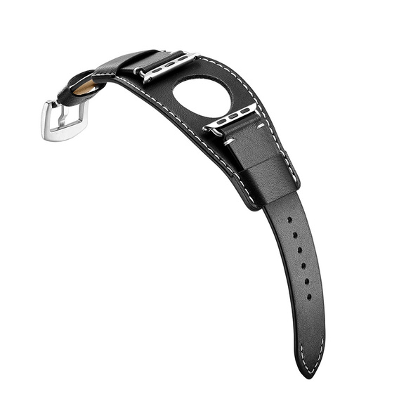 Kožený remienok pre Apple Watch 1/2/3/4/5/6/7/8/SE/Ultra 42/44/45/49 mm, čierny